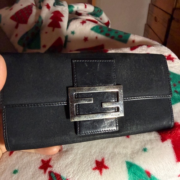 Fendi Handbags - Fendi Black Leather Long Wallet with FF Logo Clasp
